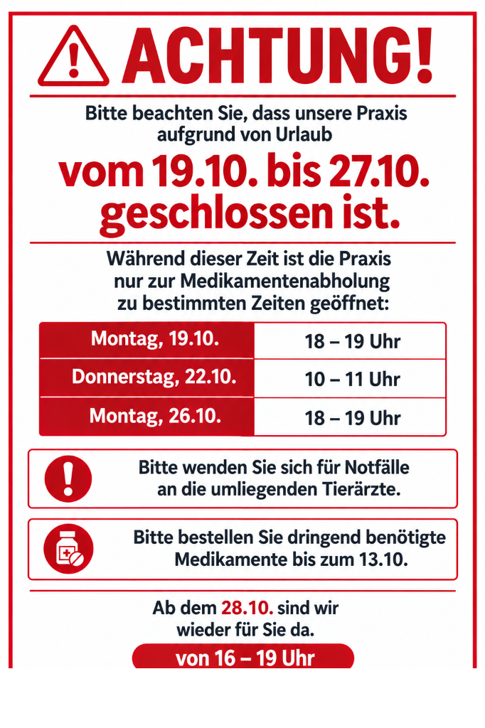 Aushang Urlaub 19.10. - 27.10.